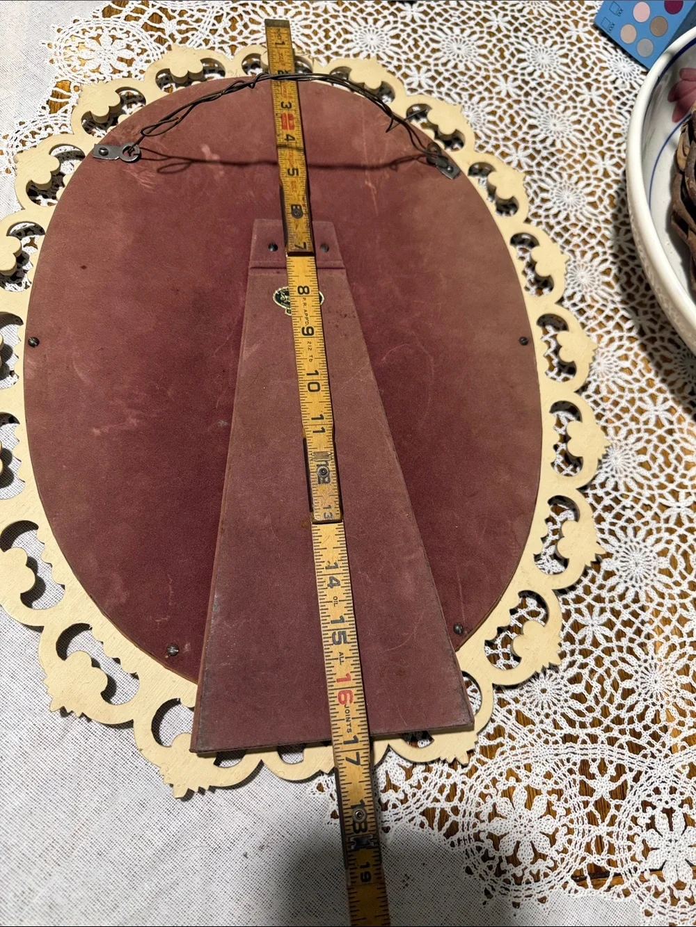 Vintage wood Ornate Cream Oval Wall Mirror or tabletop